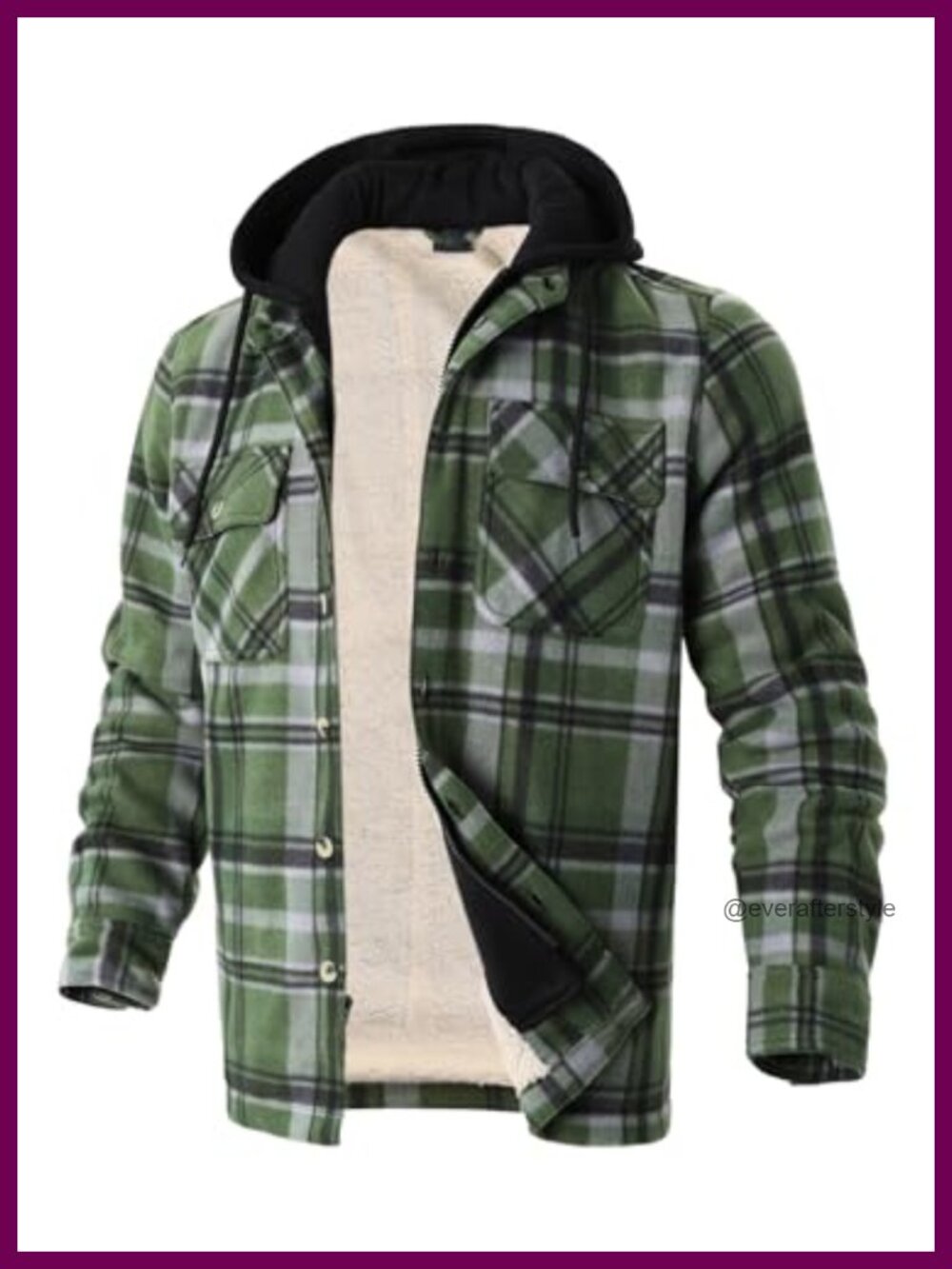 Men's Sherpa Fleece Lined Plaid Shacket Zip Up Hooded Winter Coat